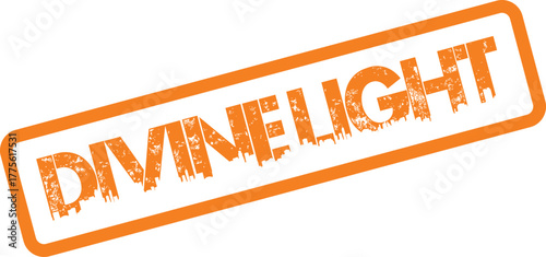 Radiant orange distressed stamp showcasing the phrase Divine Light for spiritual and uplifting messages