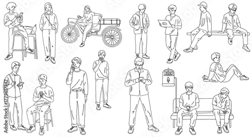 People using technology diverse individuals with digital devices communicating and browsing representing modern lifestyle and social connectivity for advertising.