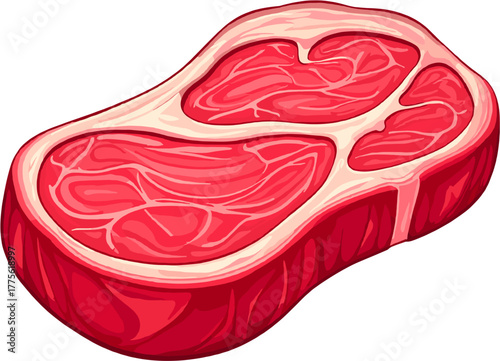 Fresh raw beef steak with marbled texture, butcher meat cut illustration for cooking and grill concepts