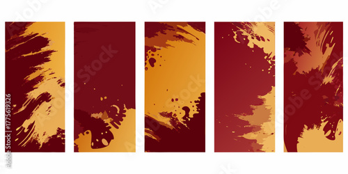Abstract grunge paint splashes and brush strokes in warm colors for vertical banners