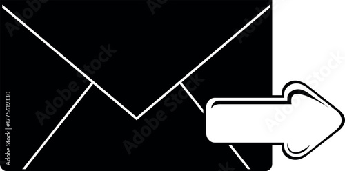 vector illustration drawing black and white icon computer message email file and arrow shape, in send pc mail concept