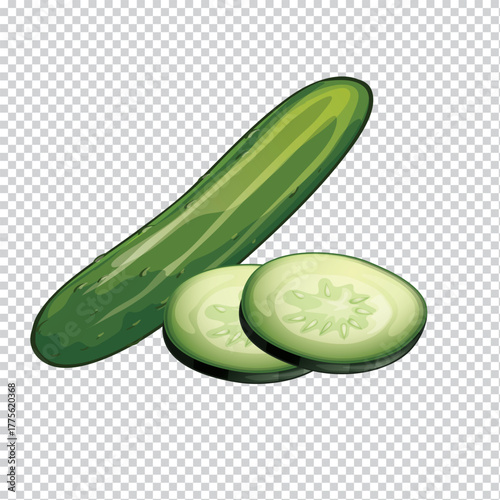 Vibrant illustration of a fresh green cucumber with a side of colorful salad featuring red yellow and blue elements