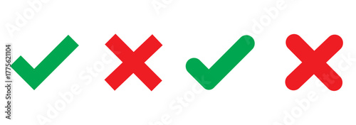 Right or wrong icons. True or false. Correct or  incorrect. Tick and cross icons, symbols set. Yes or no symbol, approved or rejected icon for user interface.