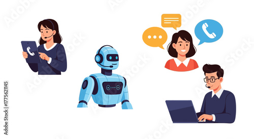 AI customer service assistant helping clients with chat and phone support using technology to improve customer experience and communication