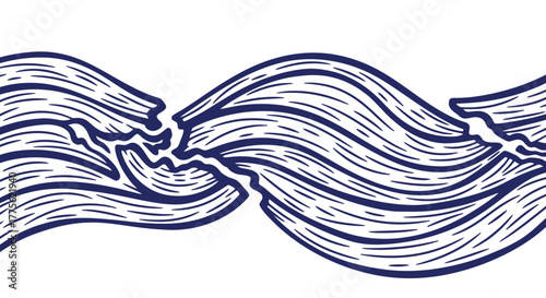 Abstract illustration of a broken, flowing wave-like pattern, with a distressed appearance.