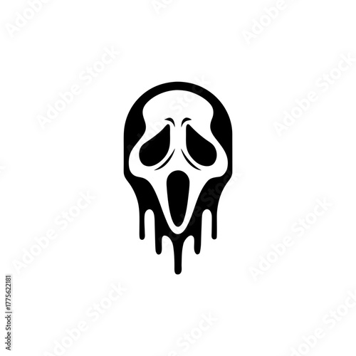 Silhouette of a dripping scream ghost face mask on transparent background