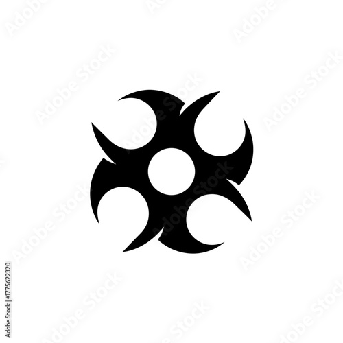 Abstract black floral design with circular center on transparent background silhouette