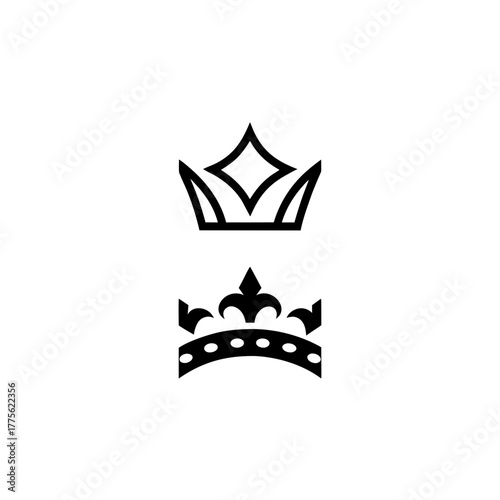 Two simple black crowns stacked on top of each other on transparent background silhouette