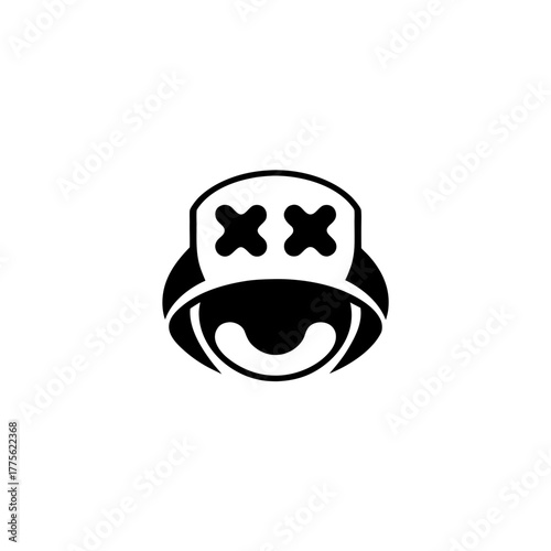 Stylized dj marshmallow head with cross eyes design on transparent background silhouette