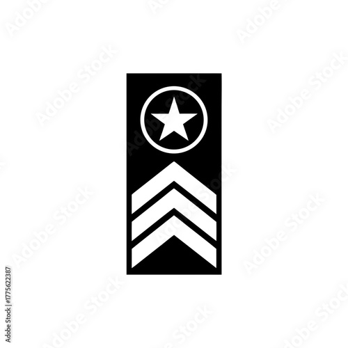 Black rectangle with star and chevron military rank on transparent background silhouette