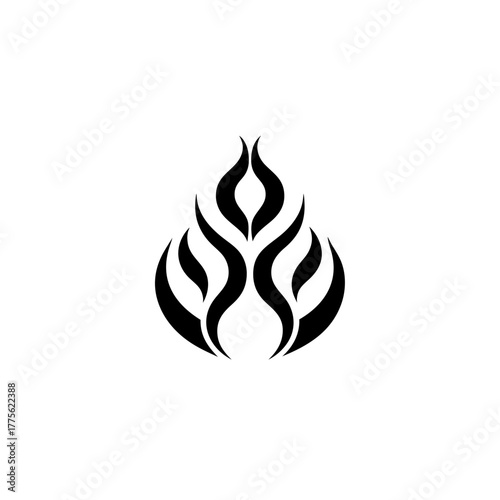 Abstract flame design with symmetrical curved shapes on transparent background silhouette