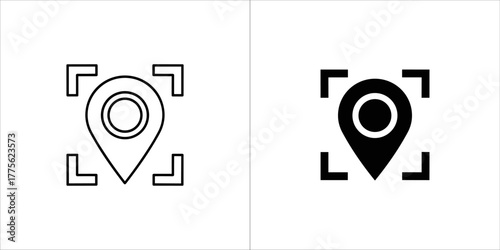 Location pin icon within a target or focus square, outline and filled versions