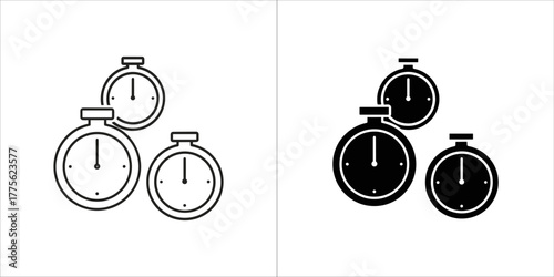 Set of stopwatch icons, one outline and one filled, representing time and measurement
