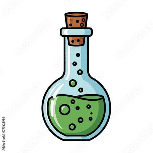 Vibrant Green Potion Liquid in a Clear Glass Bottle Realistic Stock Photo