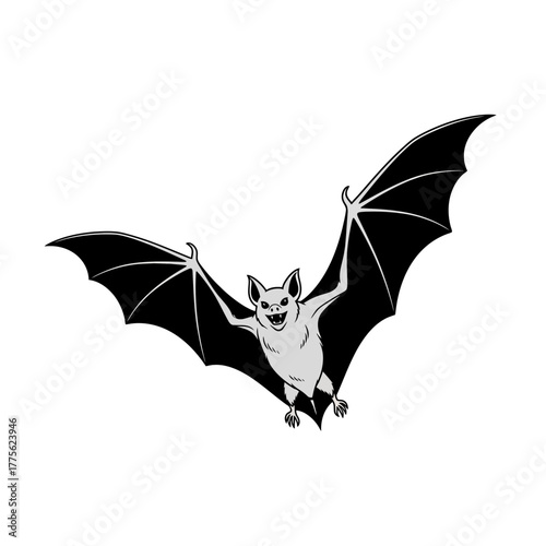 Joyful Cartoon Black Bat Flying Happily With Wings Fully Spread Out
