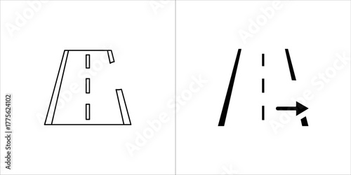 Two icons representing a road, one solid line and one dashed line with a turning arrow