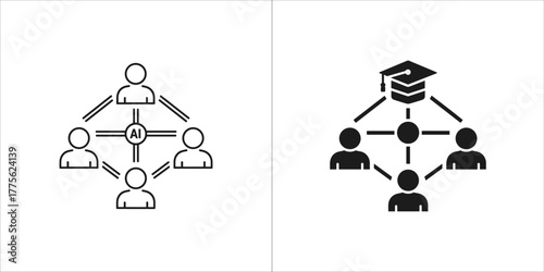 Artificial intelligence network connecting people and education icons, representing collaboration and learning
