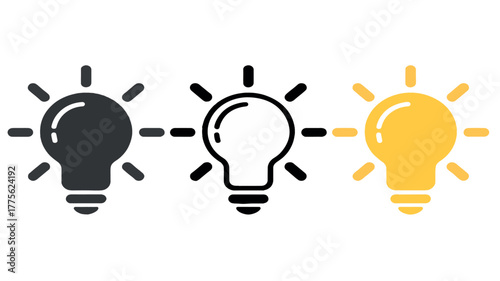 Light bulb icons in different styles and colors isolated on white background