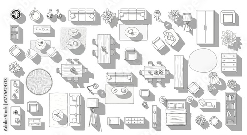 plan view furniture arrangement furniture elements for interior design showcasing living space planning  creating home layouts perfect for architects