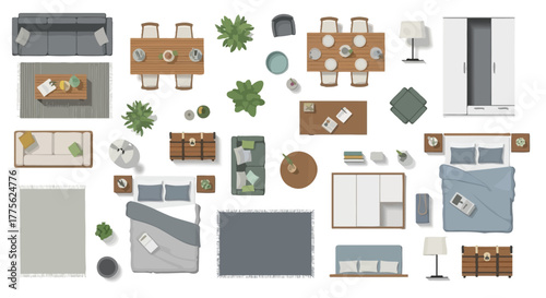 top view furniture arrangement illustrating interior design layouts with a plan view template for creating a stylish and functional floorplan easily