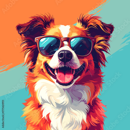 Cool and happy dog wearing sunglasses, perfect for summer vibes
