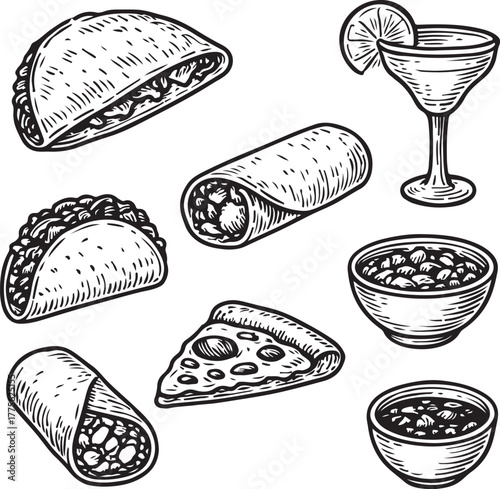 Hand-drawn Mexican Food Set Vintage
