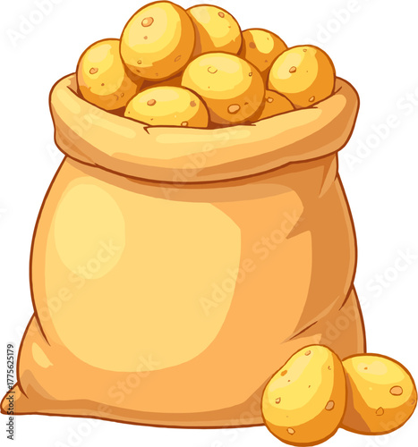 Paper sack full of fresh potatoes, rustic farm harvest food element, organic vegetable illustration