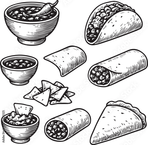 Hand-drawn Mexican Food Set Vintage