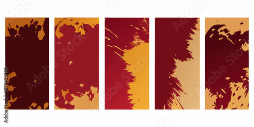 Abstract vertical banners with textured paint splatters in warm earthy tones of red and orange