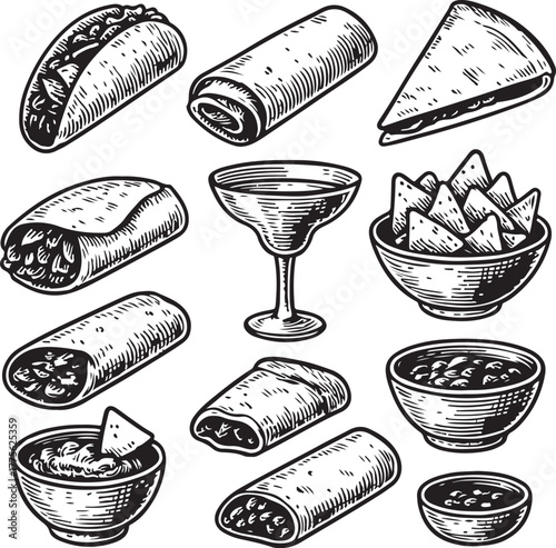 Hand-drawn Mexican Food Set Vintage