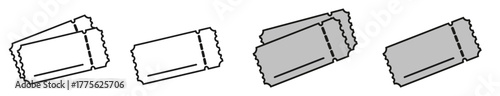 Monochrome ticket icons in a row outline vector graphics