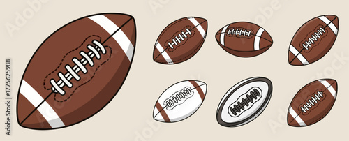 Collection of Cartoon American Footballs Vector Illustration
