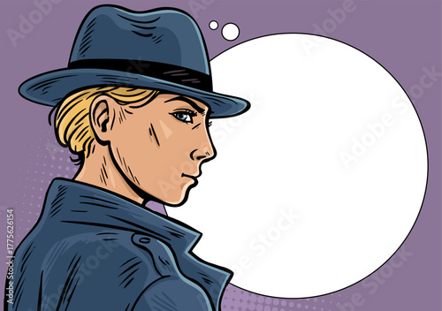 Female detective profile with speech bubble vector illustration