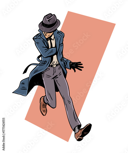Running detective full body action pose vector illustration