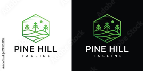 Pine Hill logo design template. Simple Pine Hill logo design icon made with lines