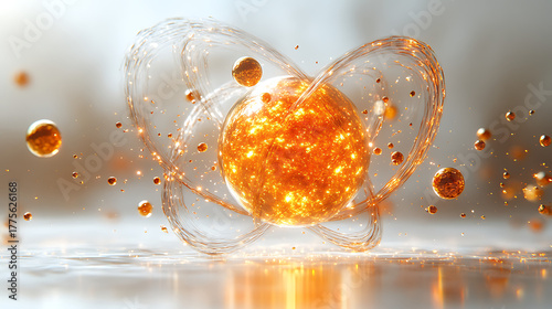Realistic rendering of colliding neutron stars with gold atoms radiating outward cinematic lighting white background 