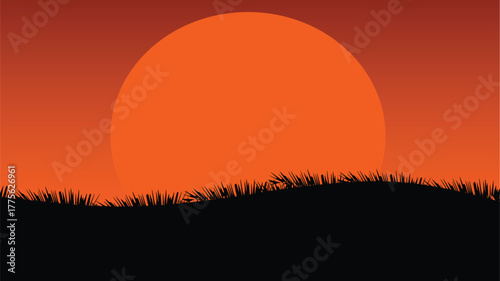 Sunset in the African Savannah, a large red sunset landscape