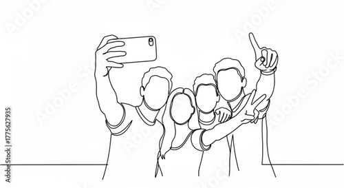 Group of friends taking selfie with smartphone against plain background  