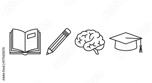 Education symbols depicting learning knowledge intelligence and academic success