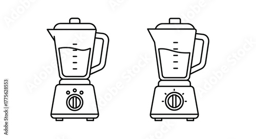 Simple black and white line drawing of two kitchen blenders