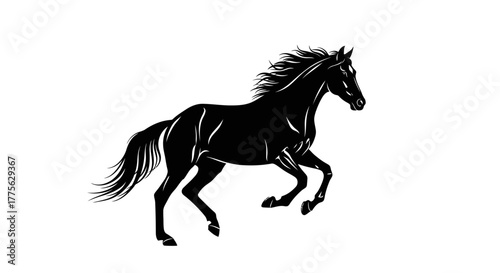 Black horse running, vector illustration of a horse in motion.