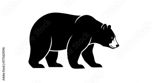 Black bear silhouette walking on a white background, side view.