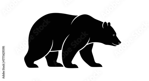 Silhouette of a black bear walking on a white background, vector illustration.
