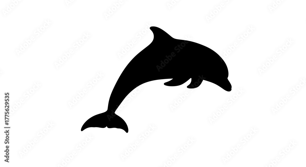 Fototapeta premium Silhouette of a dolphin jumping, isolated on a white background, marine mammal.