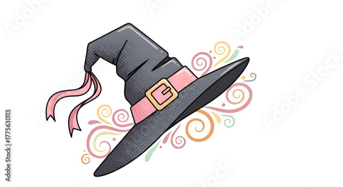 Isolated witch hat illustration, halloween costume accessory design