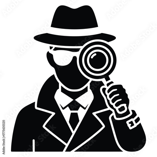Minimalist illustration of a classic detective or private investigator isolated on white background