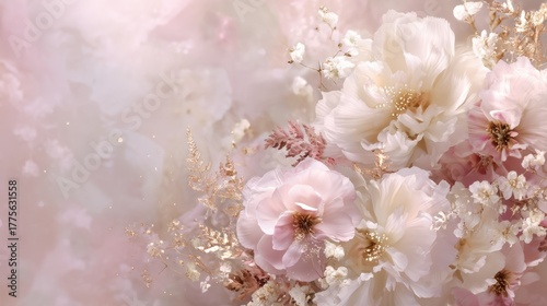 Elegant pastel floral wedding background with refined textures, dreamy romantic and timeless.