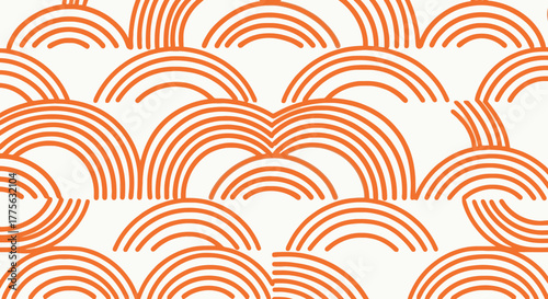 Repeating pattern of orange concentric semi-circles on a white background, creating a stylized wave or arch design.