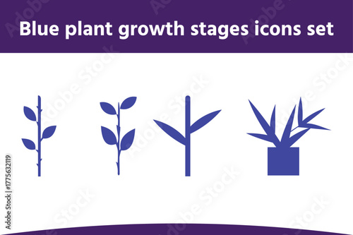 Blue plant growth stages icons set on white background