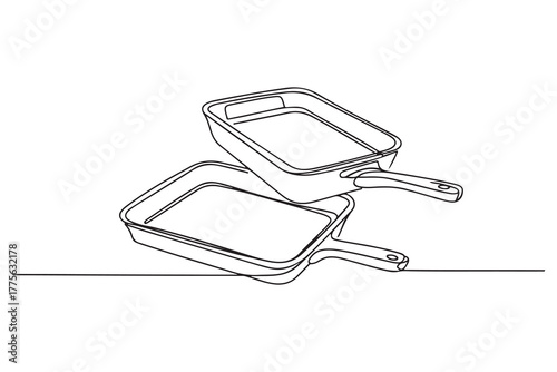 Continuous one line drawing baking pans. Kitchen appliances concept. Single line draw design. one line Icon drawing with white background